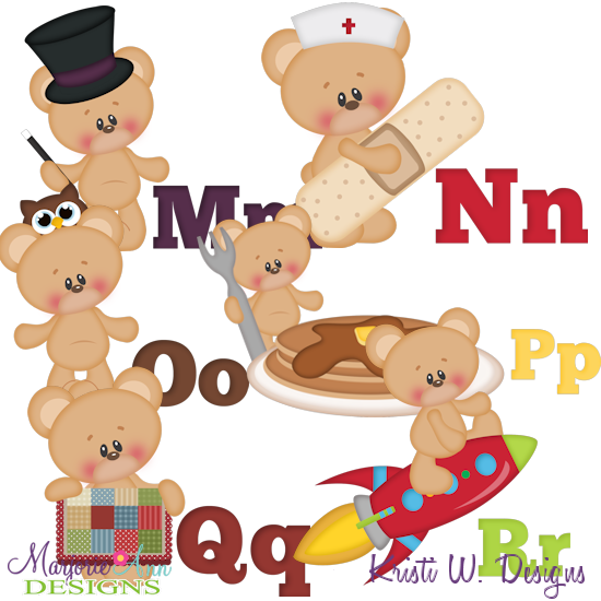 Alphabet Bears M-R SVG Cutting Files Includes Clipart - Click Image to Close